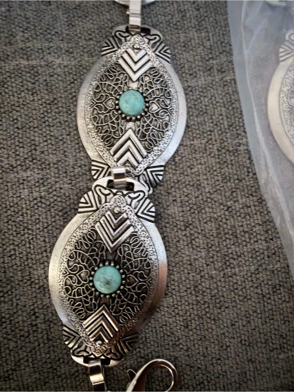 Boho Style Chain Belt with Turquoise Accents, Silver Tone - Picture 2 of 6